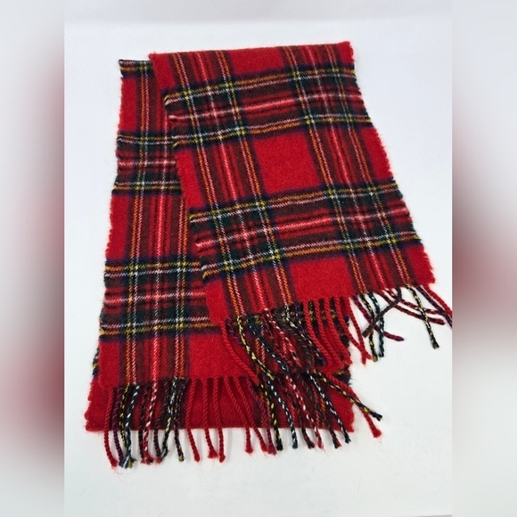 LOCHCARRON RED PLAID SCARF FRINGE ENDS 100% LAMBSWOOL SCOTLAND UNISEX OS FESTIVE - Picture 7 of 11